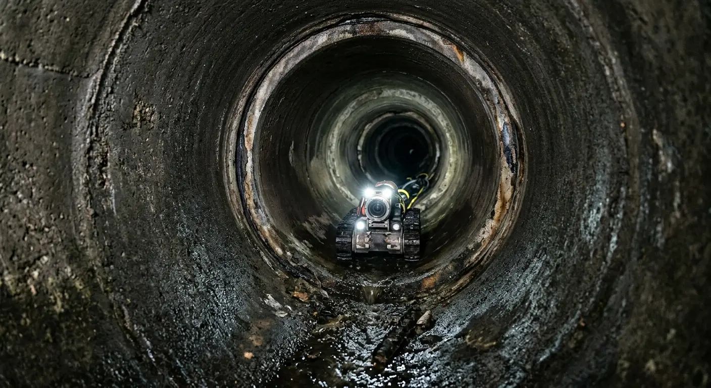Robotic sewer camera inspecting pipe interior for Sewer Line Cleaning in Thornapple